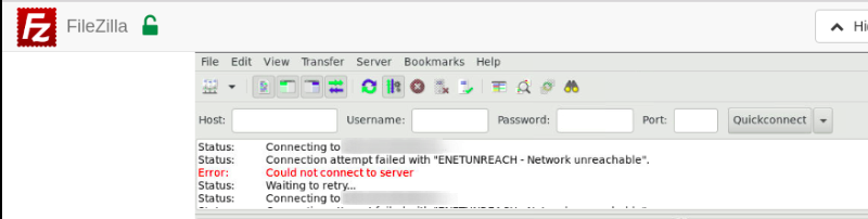 ENETUNREACH - Network unreachable error in FileZilla