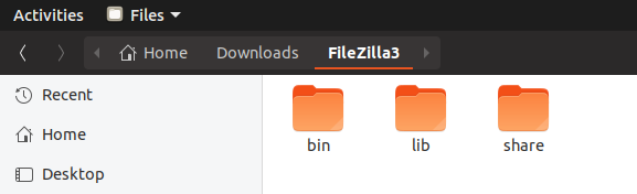 Extracted FileZilla3 files in ~/Downloads/ directory.