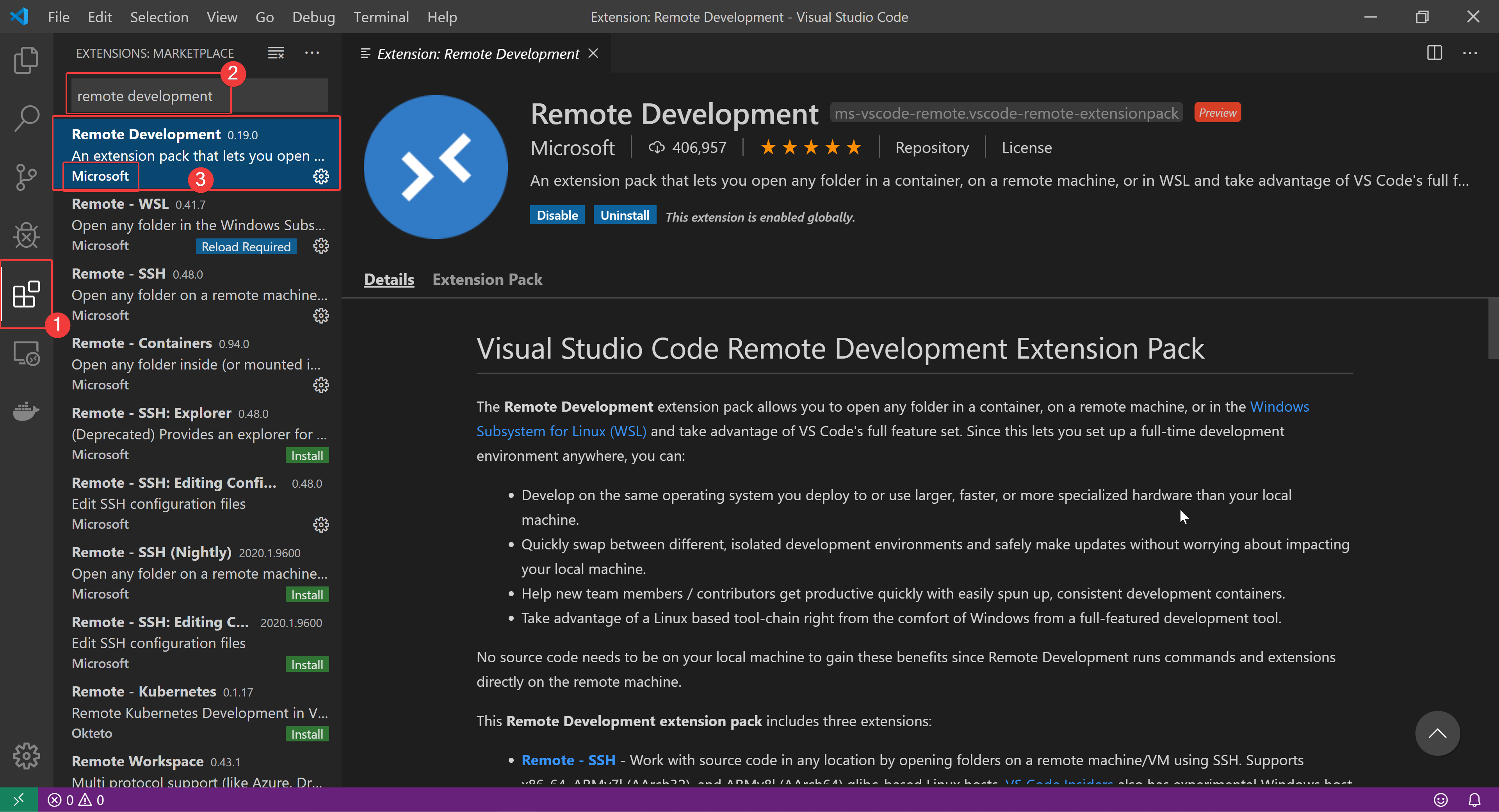 Steps to Install "Remote Development" extension from Microsoft in VS Code