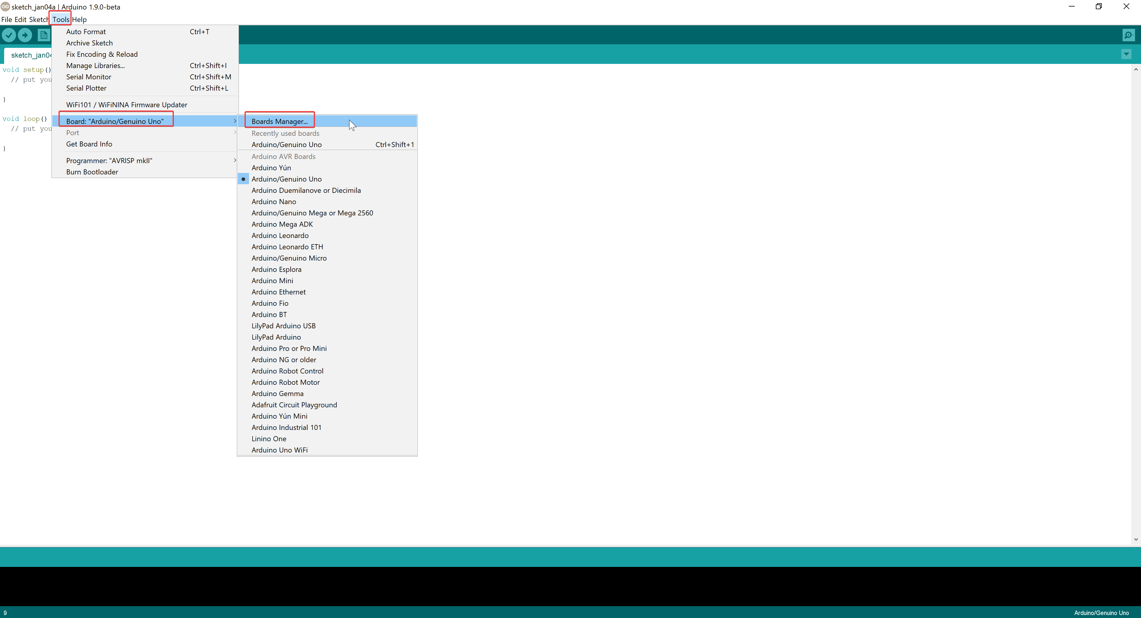 Tools > Boards > Boards Manager in Arduino IDE