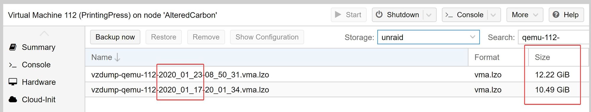 Proxmox showing a concerning rise in the size of backup images