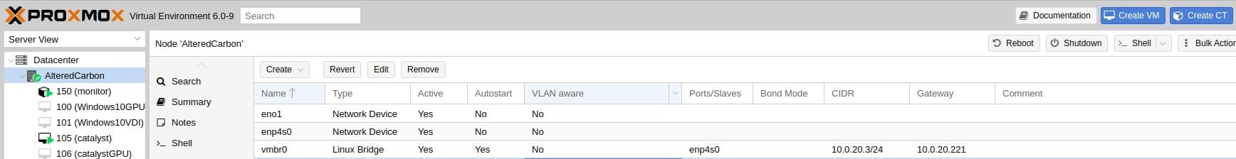 Proxmox Node Network Configuration