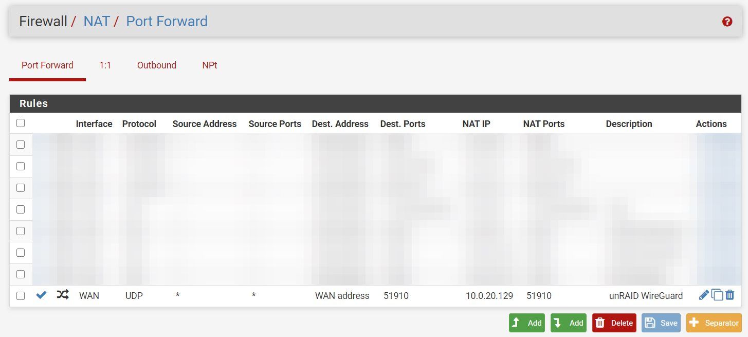 Port forwarding rule for WireGuard on pfSense firewall/router