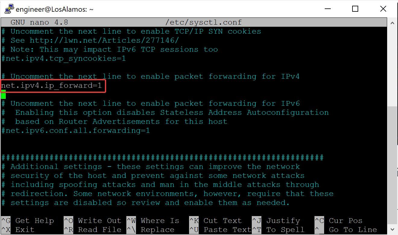 Editing /etc/sysctl.conf to enable IP forwarding