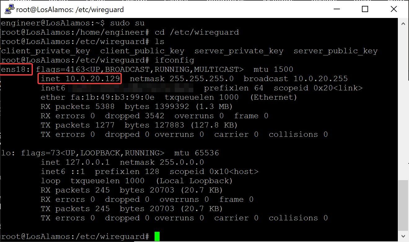 ifconfig displaying network adapter name and local IP address